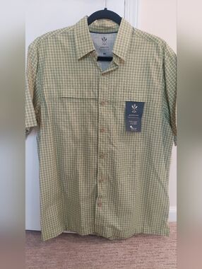 Arrow Men's Light Green Plaid Short Sleeve Button-Down Shirt